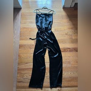 Black Satin Jumpsuit COMMENSE Size Small NWT